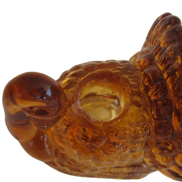 L.E. Smith Amber Glass Figural Turkey 2 Candle Holders 2" Thanksgiving USA MADE - Picture 6 of 8